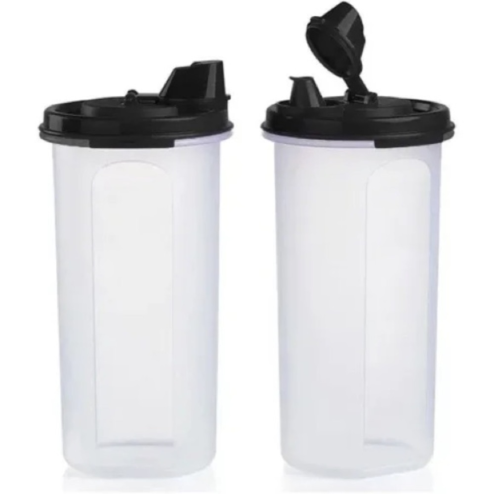 Clear Tupperware with Black Lids
